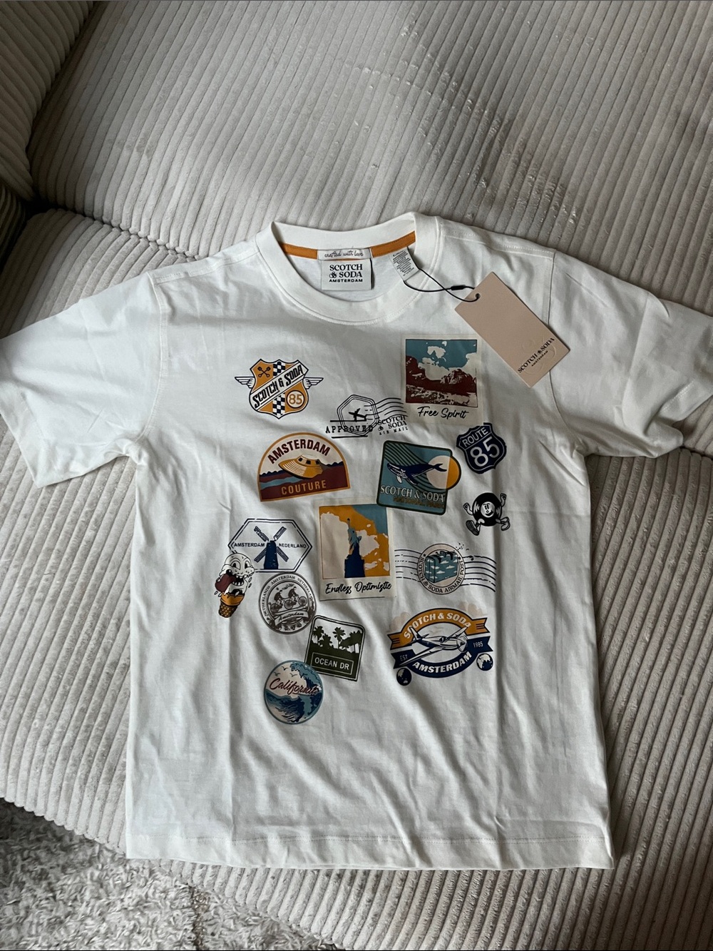Scotch & Soda White Short-Sleeve Patch Graphic Tee